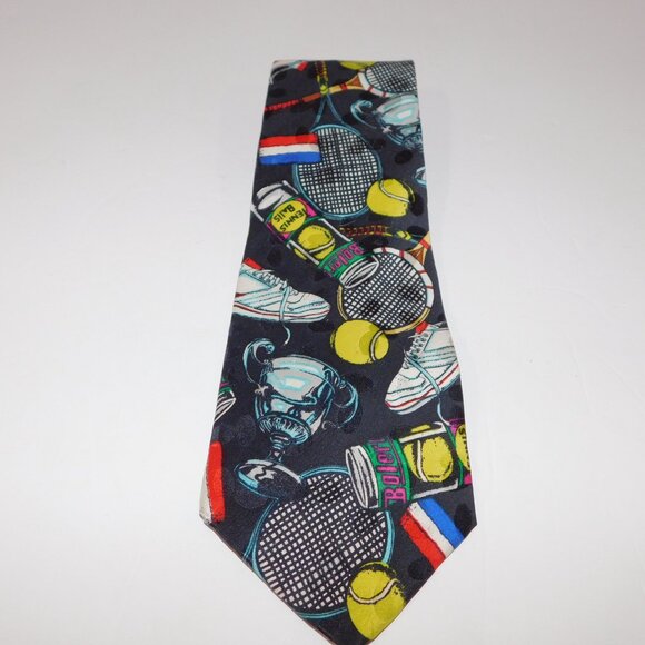 VTG 1991 Addiction Bolero Tennis Theme Neck Tie 100% Silk - Picture 4 of 8